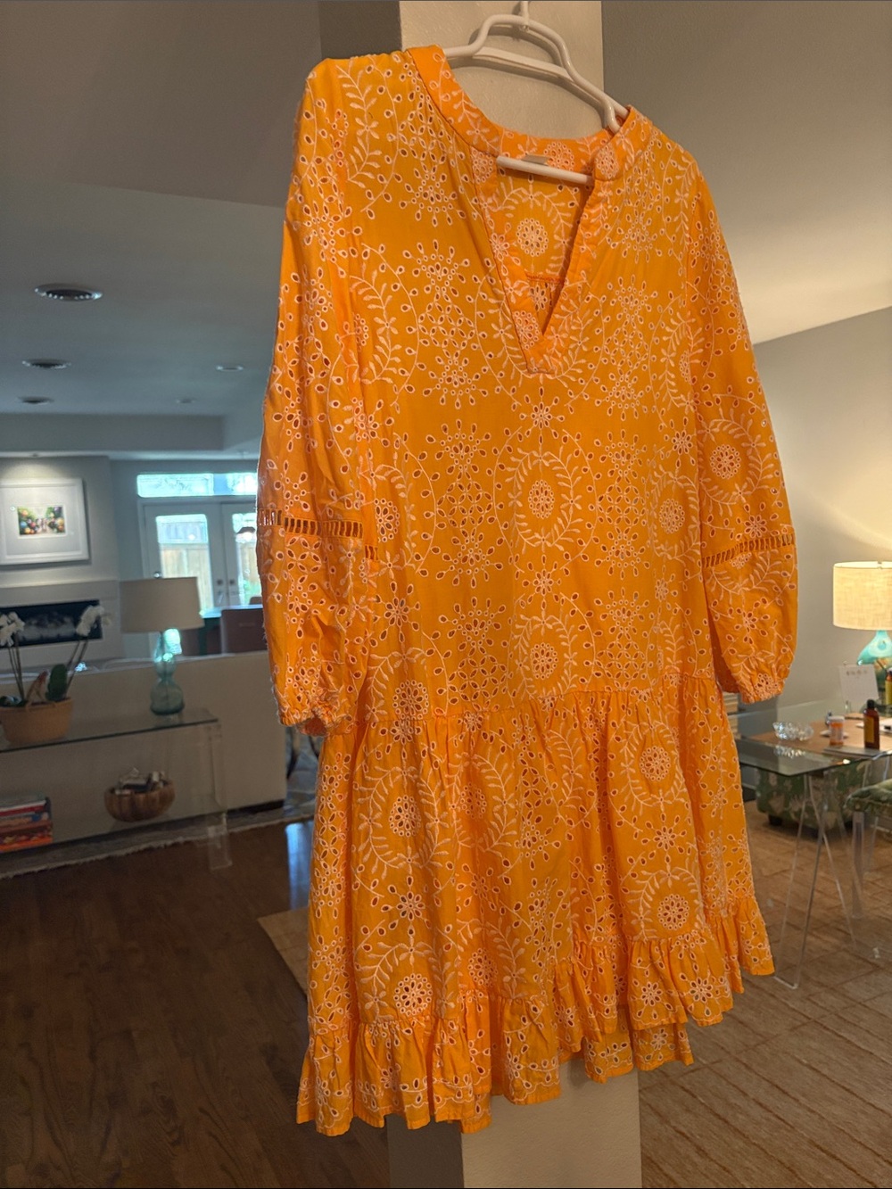 Shoshanna Yellow Eyelet Tiered V-Neck Dress